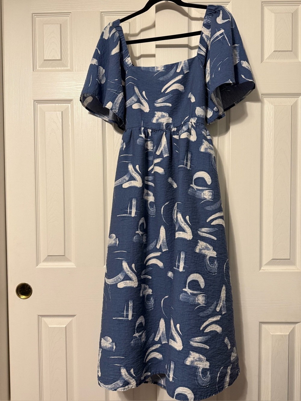 a new day Blue Midi Dress with White Abstract Brush Print